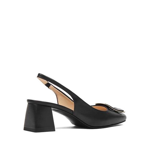 Kadın Siyah Tokalı Kalın Topuklu Deri Ayakkabı