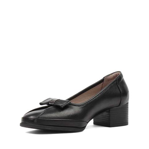 Kadın Siyah Tokalı Kalın Topuklu Deri Klasik Ayakkabı