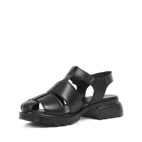 Kadın Siyah Tokalı Kalın Topuklu Deri Sandalet