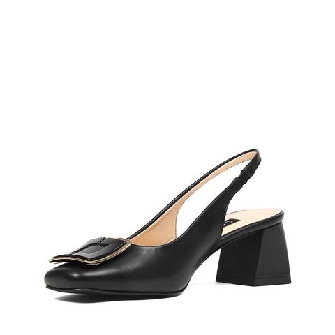 Kadın Siyah Tokalı Kalın Topuklu Deri Ayakkabı