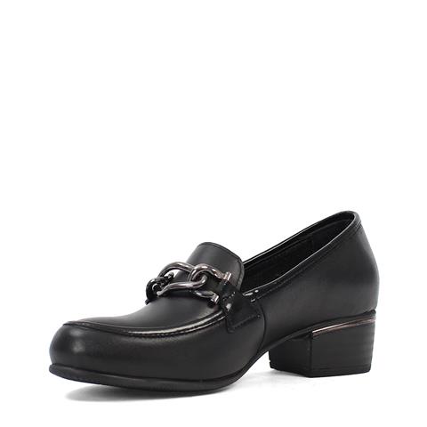 Kadın Siyah Tokalı Kalın Topuklu Deri Klasik Ayakkabı