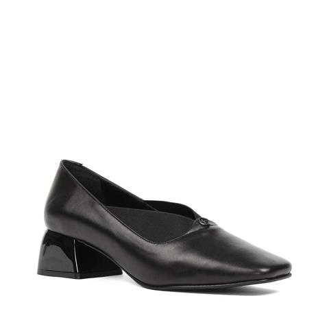 Kadın Siyah Tokalı Kalın Topuklu Deri Klasik Ayakkabı