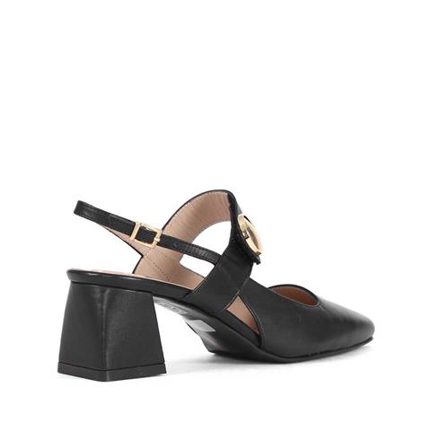 Kadın Siyah Tokalı Kalın Topuklu Deri Klasik Ayakkabı