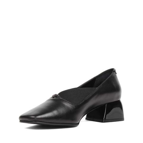 Kadın Siyah Tokalı Kalın Topuklu Deri Klasik Ayakkabı