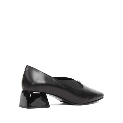 Kadın Siyah Tokalı Kalın Topuklu Deri Klasik Ayakkabı