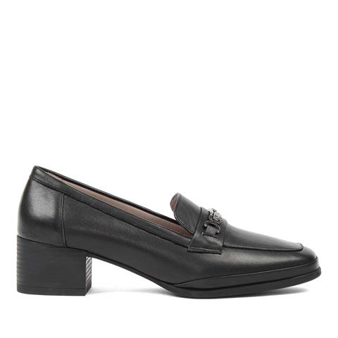 Kadın Siyah Tokalı Kalın Topuklu Deri Klasik Ayakkabı