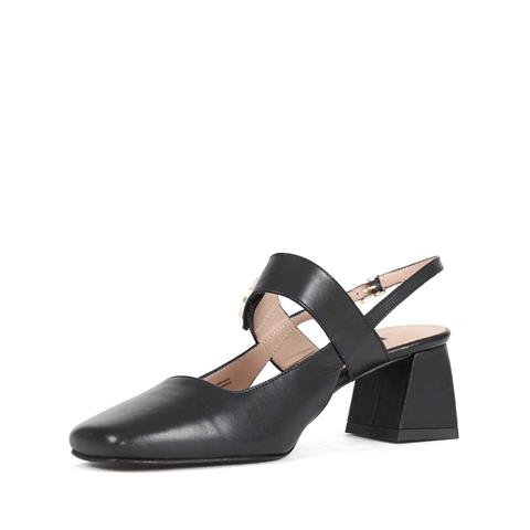 Kadın Siyah Tokalı Kalın Topuklu Deri Klasik Ayakkabı