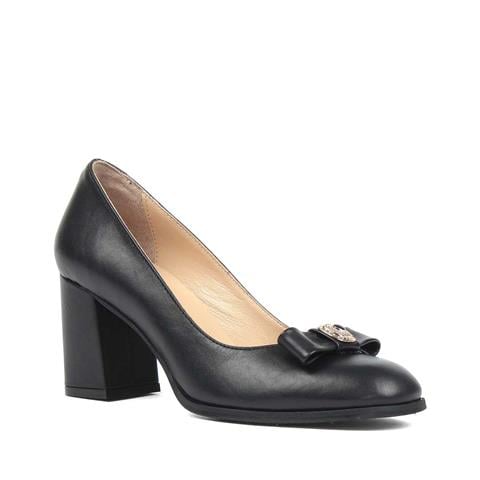Kadın Siyah Tokalı Kalın Topuklu Deri Ayakkabı