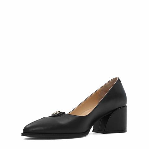 Kadın Siyah Tokalı Kalın Topuklu Deri Klasik Ayakkabı