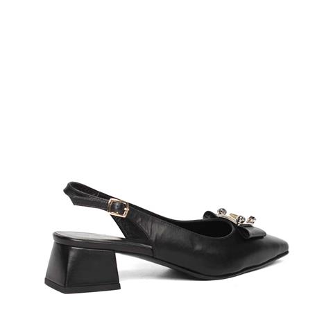 Kadın Siyah Tokalı Kalın Topuklu Deri Klasik Ayakkabı