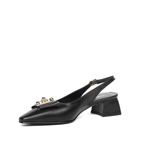 Kadın Siyah Tokalı Kalın Topuklu Deri Klasik Ayakkabı