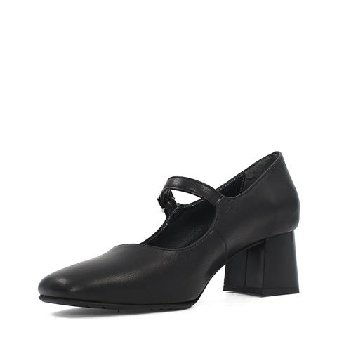 Kadın Siyah Tokalı Kalın Topuklu Deri Klasik Ayakkabı