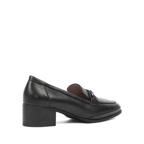 Kadın Siyah Tokalı Kalın Topuklu Deri Klasik Ayakkabı