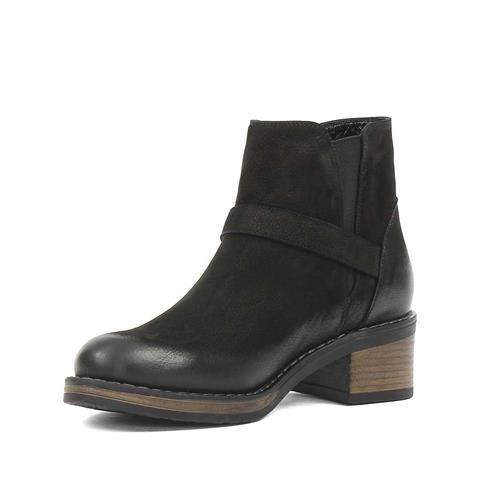 Kadın Siyah Tokalı Kalın Topuklu Nubuk Deri Bot