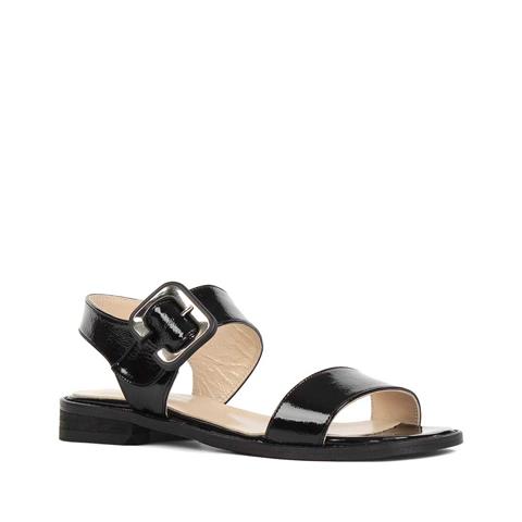 Kadın Siyah Tokalı Kalın Topuklu Rugan Deri Sandalet