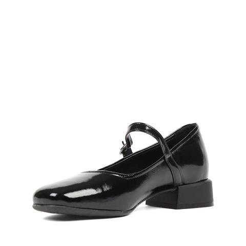 Kadın Siyah Tokalı Kalın Topuklu Rugan Deri Klasik Ayakkabı