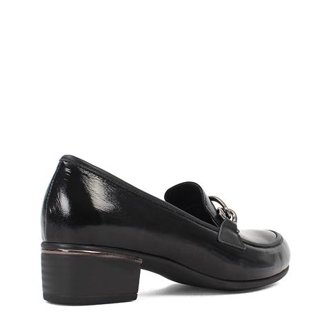 Kadın Siyah Tokalı Kalın Topuklu Rugan Deri Klasik Ayakkabı