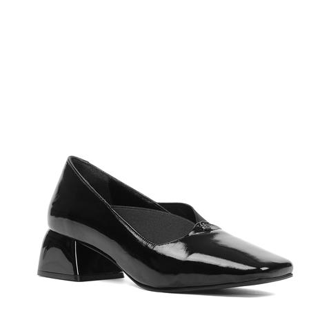 Kadın Siyah Tokalı Kalın Topuklu Rugan Deri Klasik Ayakkabı