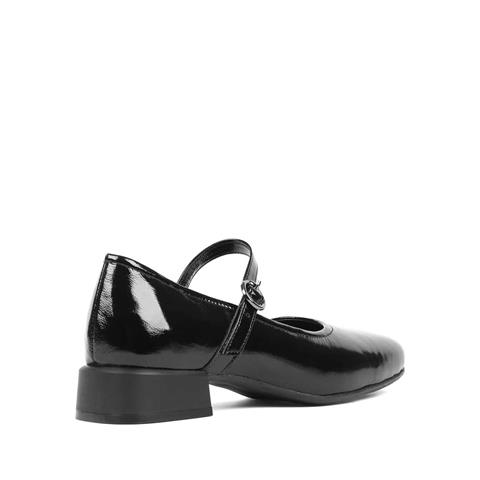 Kadın Siyah Tokalı Kalın Topuklu Rugan Deri Klasik Ayakkabı