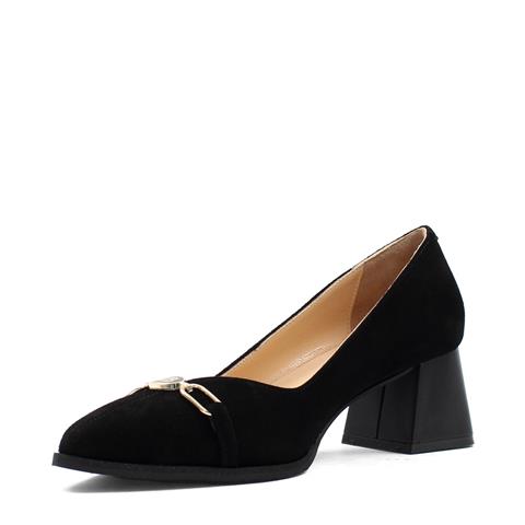 Kadın Siyah Tokalı Kalın Topuklu Süet Deri Klasik Ayakkabı