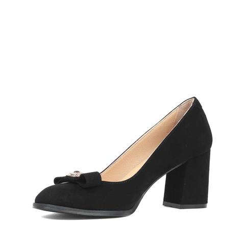 Kadın Siyah Tokalı Kalın Topuklu Süet Deri Ayakkabı