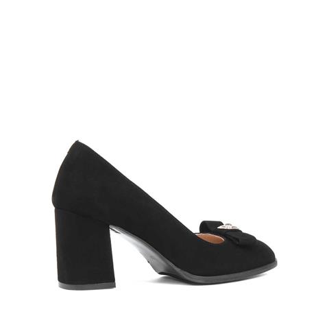 Kadın Siyah Tokalı Kalın Topuklu Süet Deri Ayakkabı