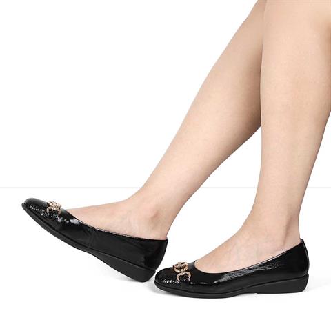 Kadın Siyah Tokalı Kroko Rugan Deri Babet