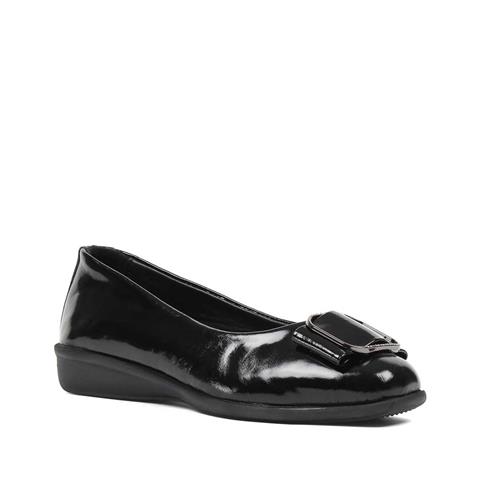 Kadın Siyah Tokalı Rugan Deri Babet