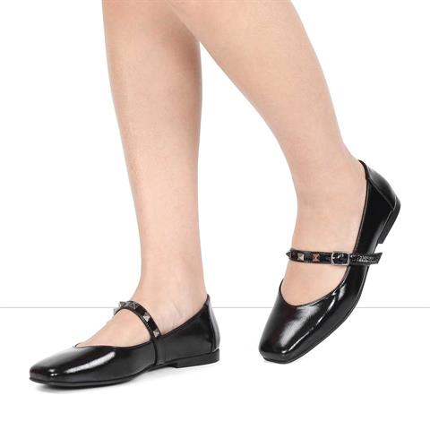 Kadın Siyah Tokalı Rugan Deri Babet