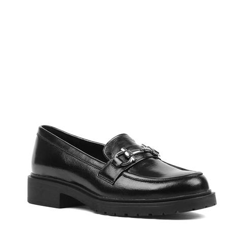 Kadın Siyah Tokalı Rugan Deri Loafer