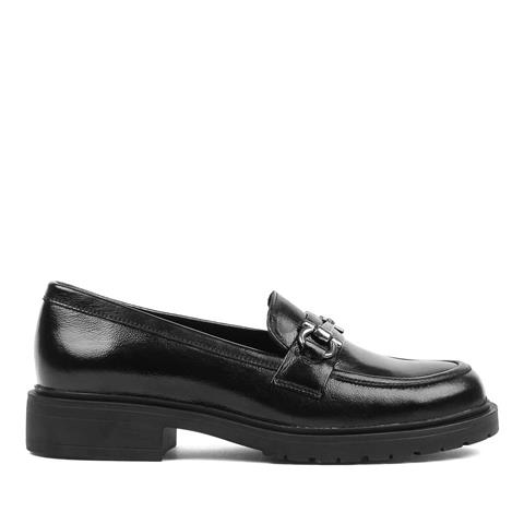 Kadın Siyah Tokalı Rugan Deri Loafer