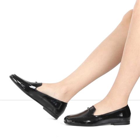 Kadın Siyah Tokalı Rugan Deri Loafer