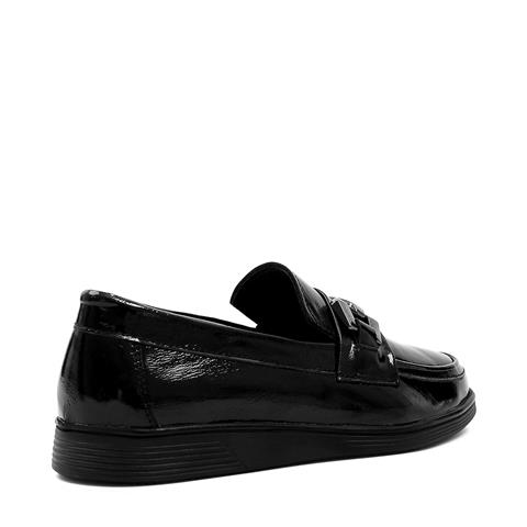 Kadın Siyah Tokalı Rugan Deri Loafer