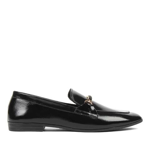 Kadın Siyah Tokalı Rugan Deri Loafer