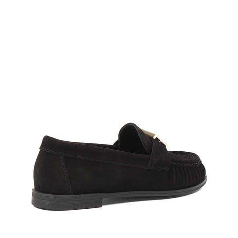 Kadın Siyah Tokalı Süet Deri Loafer