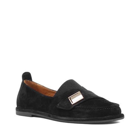 Kadın Siyah Tokalı Süet Deri Loafer