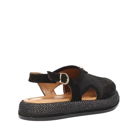 Kadın Siyah Tokalı Süet Deri Sandalet