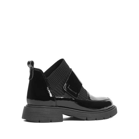 Kadın Siyah Triko Detaylı Rugan Deri Bot