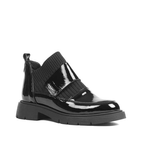 Kadın Siyah Triko Detaylı Rugan Deri Bot