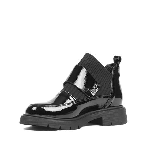 Kadın Siyah Triko Detaylı Rugan Deri Bot