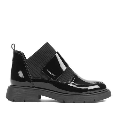 Kadın Siyah Triko Detaylı Rugan Deri Bot