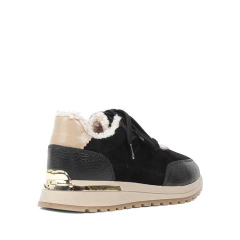 Kadın Siyah Vizon Bağcıklı Süet Deri Sneaker