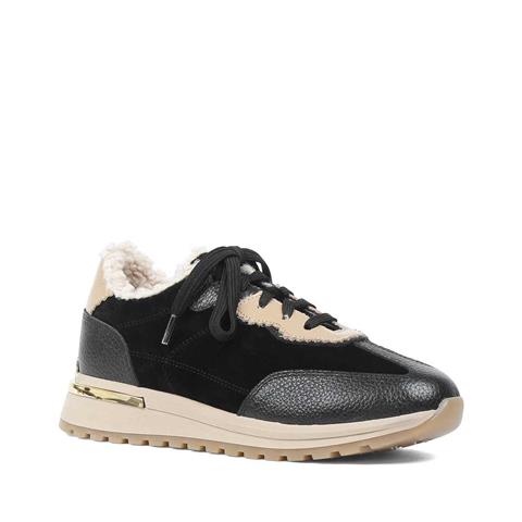 Kadın Siyah Vizon Bağcıklı Süet Deri Sneaker