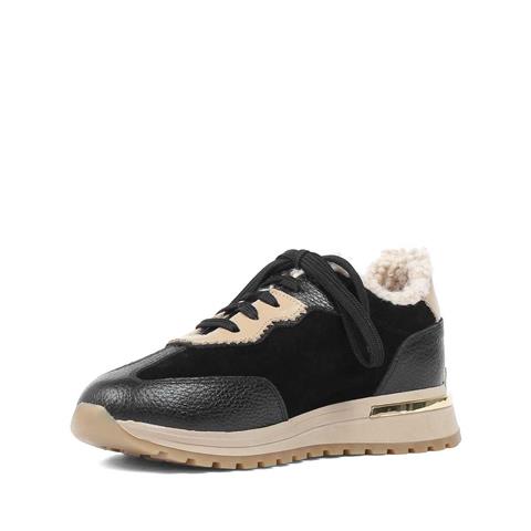 Kadın Siyah Vizon Bağcıklı Süet Deri Sneaker