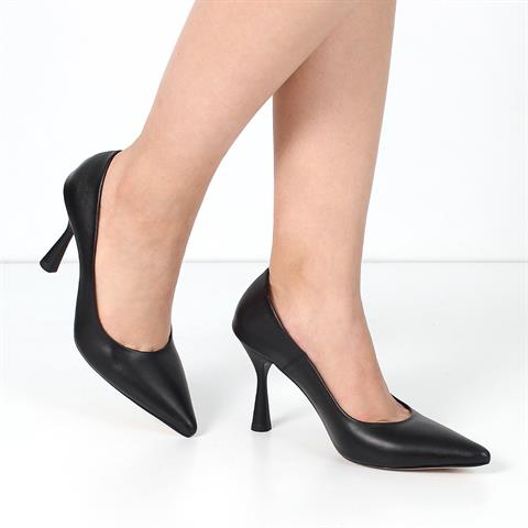 Kadın Siyah Yüksek İnce Topuklu Deri Stiletto