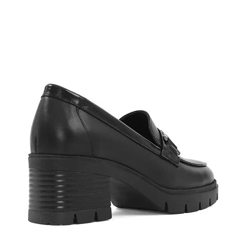 Kadın Siyah Yüksek Kalın Topuklu Deri Loafer