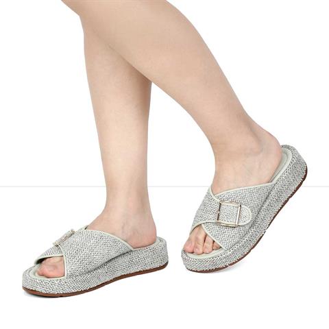 Kadın Su Yeşili Tokalı Deri Terlik