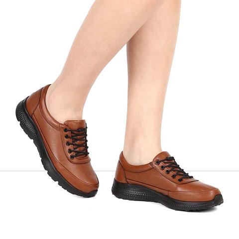 Kadın Taba Bağcıklı Deri Ayakkabı