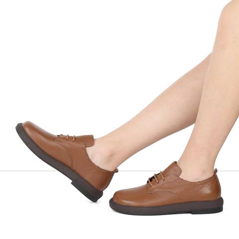 Kadın Taba Bağcıklı Kalın Tabanlı Deri Ayakkabı