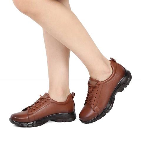 Kadın Taba Bağcıklı Kalın Tabanlı Deri Ayakkabı